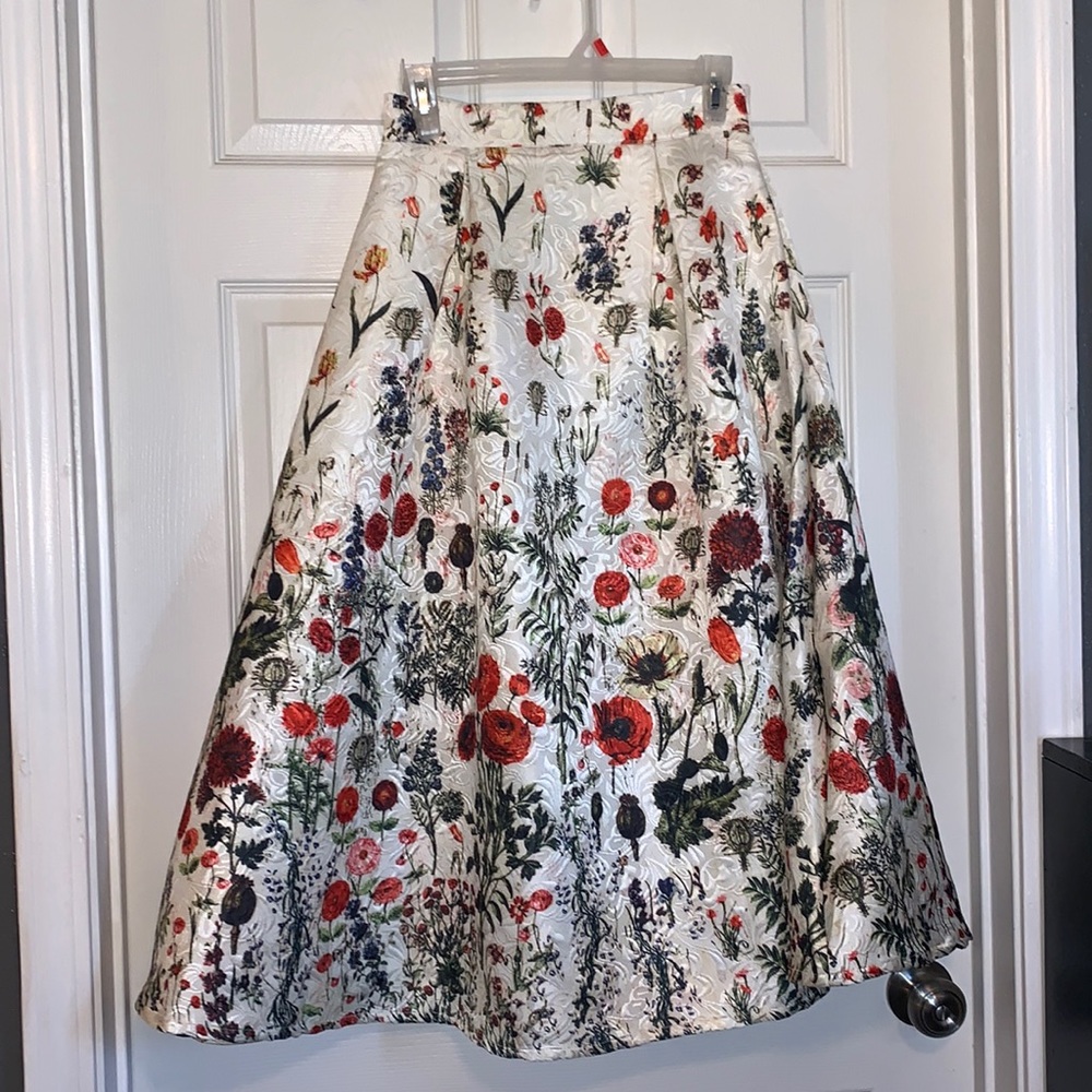Multi floral print embossed midi skirt